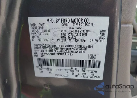 2012 Ford Escape Xlt from USA, damaged, VIN 1FMCU9DG2CKB21453